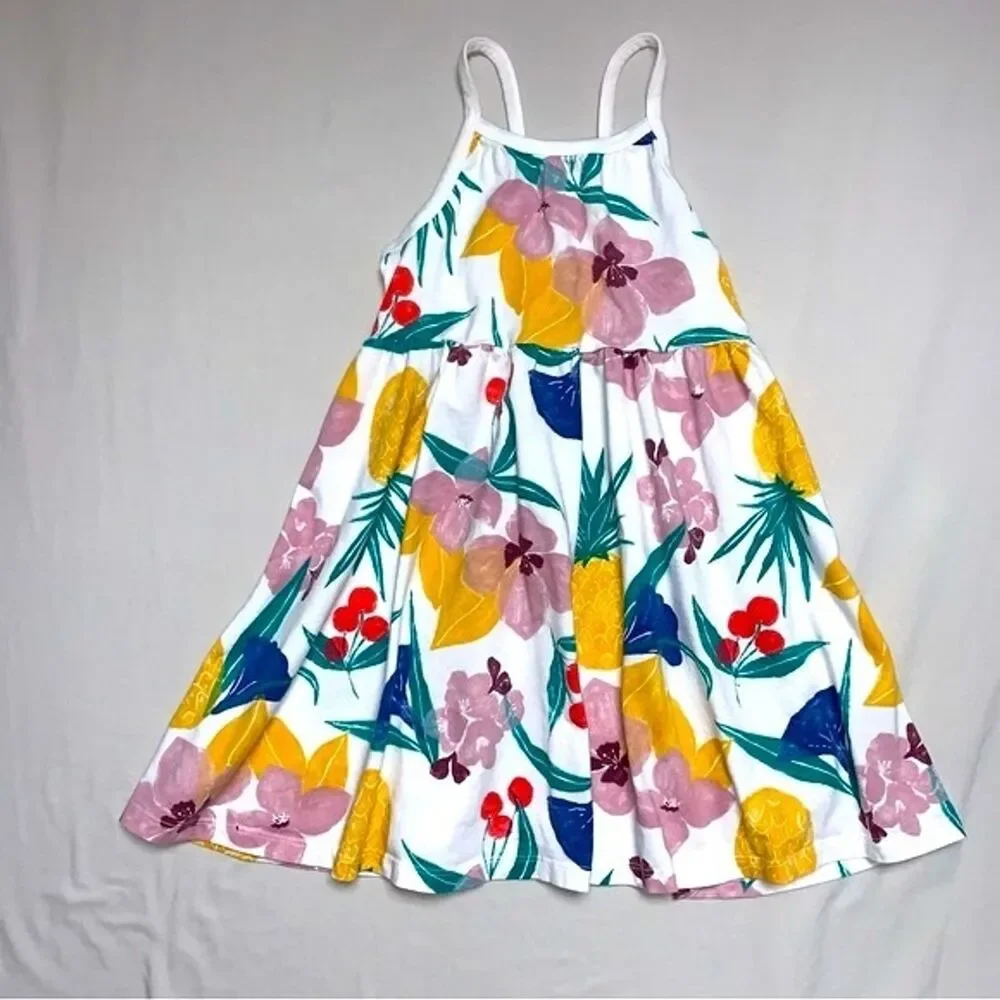 Tea Collection Floral Dress GIrl’s 6 White Sun Summer Fit & Flare Trapeze Flowy